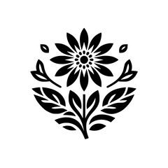 Bold Black Floral Emblem on White Background