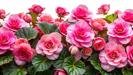 Vibrant Begonia Garden, Blooming Flowers, Lush Foliage,  Exotic Plants,  Floral Paradise,  Pink Begonia,  Beautiful Garden,  Nature Photography,  Close-up Flowers