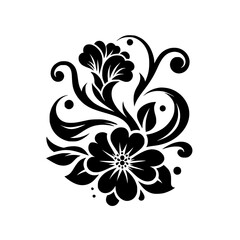 Elegant Floral Silhouette Design, Black and White, Decorative Element