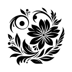 Black & White Floral Swirl Ornament, Vector Illustration
