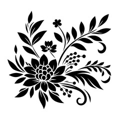 Black Floral Ornament, Vector Design Element, Decorative Bloom on White