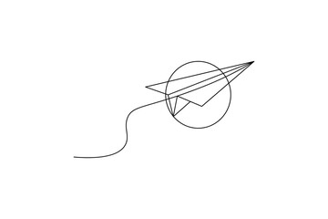 Obraz premium Minimalist paper plane journey in a flaying single line art design 