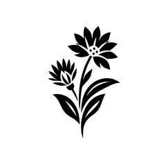 Elegant Black and White Floral Illustration - Stencil-Like Design