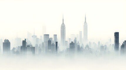 Fototapeta premium Majestic Cityscape Skyline Hidden in Fog Mysterious Urban View
