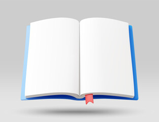 3D illustration vector render of open book icon with bookmark. Education and learning concept. Knowledge. Content tracking. Key points identification. Book reading. Organizing. Isolated on grey 