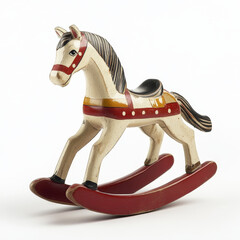 Vintage Wooden Rocking Horse Toy: Handcrafted Artisan Decor for Timeless Childhood Memories in a Whimsical Playroom