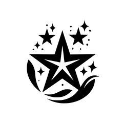 Black & White Star Logo with Sparkle Elements