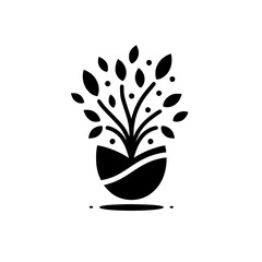 Minimalist Black and White Plant Logo, Nature Icon, Geometric Design