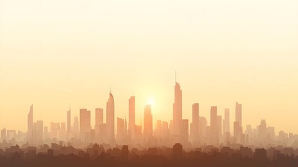 Obraz premium Majestic City Skyline at Sunrise Golden Hour Urban Landscape Panorama