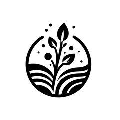 Minimalist Plant Logo: Black & White Nature Icon, Circle Design