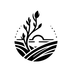 Minimalist Organic Logo: Plant & Landscape in Monochrome
