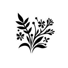 Elegant Black Floral Silhouette on White, Vector Illustration