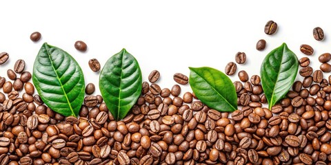 Obraz premium Lush Coffee Plantation Landscape: Sunlit Beans & Leaves, Vibrant Green Hills, Coffee Farm Scenery