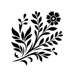 Elegant Black and White Floral Motif: Minimalist Design Element