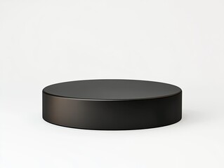Black round podium on a clean white background with soft shadows