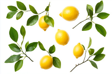 set of lemons and leaves,isolated on white background 