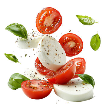 Fresh mozzarella tomato basil salad italian cuisine food isolated on transparent background