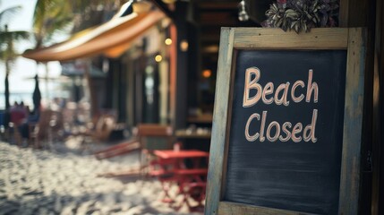 Beach Closed Sign at a Coastal Cafe