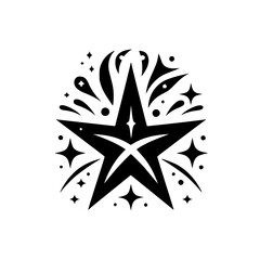 Black Starburst Logo Element on White Background, Graphic Design