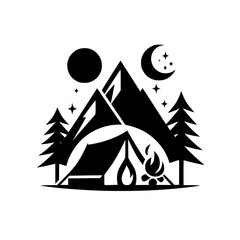 Minimalist Camping Silhouette: Night Adventure in the Mountains