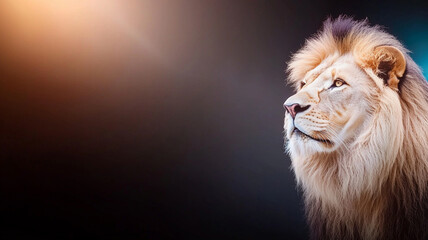 Fototapeta premium majestic lion with flowing mane gazes thoughtfully into distance, showcasing its regal presence and strength