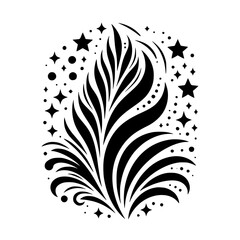 Abstract Black & White Floral Burst with Stars