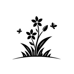 Simple Floral Silhouette with Butterflies