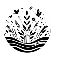 Eco-Friendly Black & White Floral Circle Design