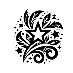 Black and White Starburst Design, Vector Illustration, Floral Elements