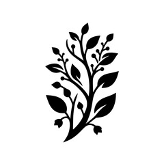 Elegant Black and White Botanical Illustration - Branch with Leaves and Berries