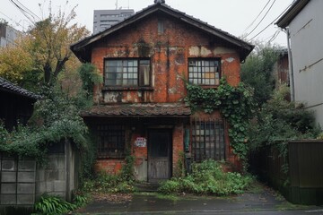 Fototapeta premium Traditional wooden house with lush garden in peaceful village setting