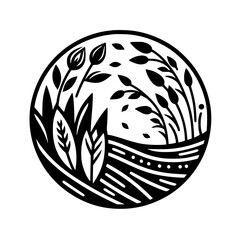 Elegant Botanical Silhouette Circle Design - Nature Emblem