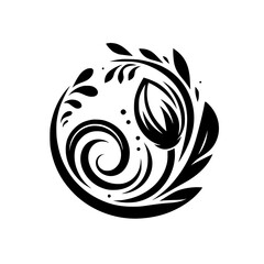 Floral Emblem: Black and White Circular Design