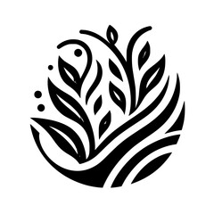 Elegant Black and White Floral Emblem, Minimalist Design