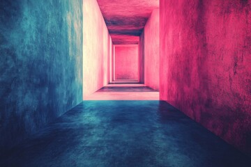 Obraz premium Colorful corridor with surreal neon light leading into bright unknown