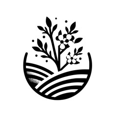 Black & White Floral Field Logo: Minimalist Spring Design
