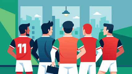 As the players leave the field they are already discussing plans for their next game and eagerly anticipating the competition.. Vector illustration