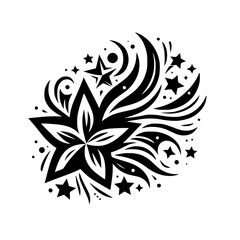 Black & White Star Burst Floral Design - Vector Graphic Element