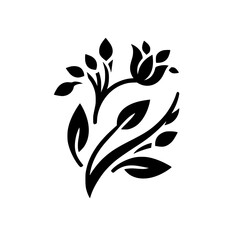 Elegant Floral Silhouette in Black and White for Design, Branding, and Decor