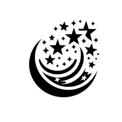 Black Starburst Design: Stars & Crescent on White, Minimalist Vector