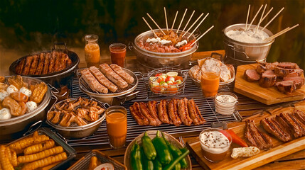 Variety meat and sauce for the barbecue party. Generative AI.