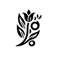 Black and White Floral Ornament: Minimalist Design Element