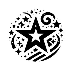 Starry Celestial Emblem: Bold Black & White Design