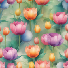 Fototapeta premium Floral Pattern - Multicolored Tulips