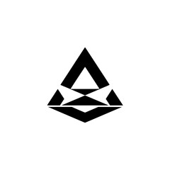 Geometric Black Pyramid Icon on White, Minimalist Abstract Design