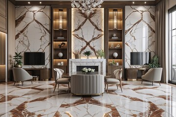 Customized Veined Marble Layout for Interior Decor and Flooring Design