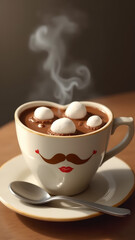 A shared hot chocolate ritual lives in the geometry of a heart mug, where melting marshmallows and mirrored sipping marks document silent observations turned into loving replication.