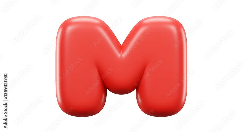 Fototapete isolated red letter m 3d rendering with soft round shape