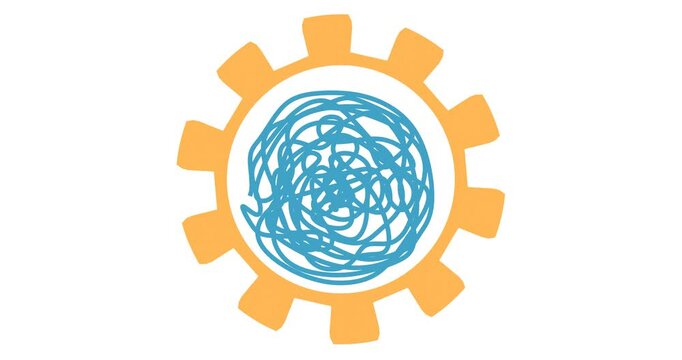 Process of solving, unleashing problems animation. From a complex problem to a simple business solution. Brainstorming video. Thin line knot and gear