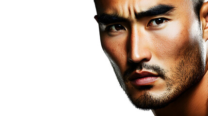 Fototapeta premium Closeup portrait of a mans face dark background serious expression